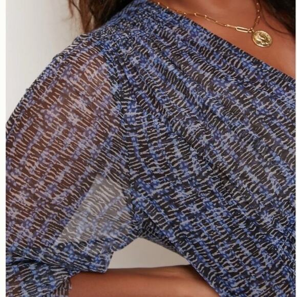 Anthropologie Gretchen Smocked Sheer top blouse Vneck - Picture 8 of 15